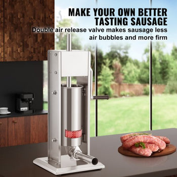 Manual Sausage Stuffer, 8LBS/5L Capacity, Two Speed 304 Stainless Steel Vertical Sausage Stuffer, Sausage Filling Machine with 4 Stuffing Tubes, Suction Base for Household or Commercial Use