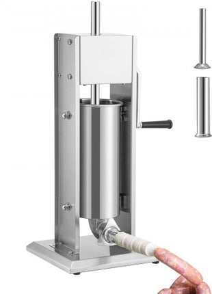 Manual Sausage Stuffer, 8LBS/5L Capacity, Two Speed 304 Stainless Steel Vertical Sausage Stuffer, Sausage Filling Machine with 4 Stuffing Tubes, Suction Base for Household or Commercial Use