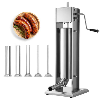 Manual Sausage Stuffer 7L/15LBS Vertical Sausage Machine Dual-Speed, Food-Grade 304 Stainless Steel Meat Stuffer, Includes 5 Stuffing Tubes, for Home Kitchen Restaurant Commercial