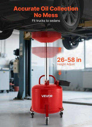 8 Gallon Waste Oil Drain Tank, Industrial Fluid Drain Tank with Adjustable Funnel Height, Portable Oil Drainer with Wheels & Toolbox, Fluid Fuel Transfer Drainage for Auto Repair Shops, Red