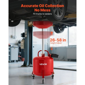 8 Gallon Waste Oil Drain Tank, Industrial Fluid Drain Tank with Adjustable Funnel Height, Portable Oil Drainer with Wheels & Toolbox, Fluid Fuel Transfer Drainage for Auto Repair Shops, Red