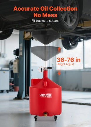 18 Gallon Waste Oil Drain Tank, Industrial Fluid Drain Tank with Adjustable Funnel Height, Portable Oil Drainer with Wheels, Fluid Fuel Transfer Drainage for Auto Repair Shops, Garages, Red