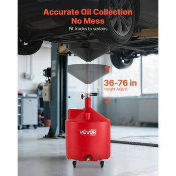 18 Gallon Waste Oil Drain Tank, Industrial Fluid Drain Tank with Adjustable Funnel Height, Portable Oil Drainer with Wheels, Fluid Fuel Transfer Drainage for Auto Repair Shops, Garages, Red