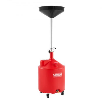 18 Gallon Waste Oil Drain Tank, Industrial Fluid Drain Tank with Adjustable Funnel Height, Portable Oil Drainer with Wheels, Fluid Fuel Transfer Drainage for Auto Repair Shops, Garages, Red