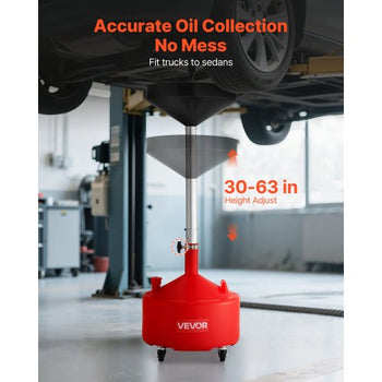 8 Gallon Waste Oil Drain Tank, Industrial Fluid Drain Tank with Adjustable Funnel Height, Portable Oil Drainer with Wheels, Fluid Fuel Transfer Drainage for Auto Repair Shops, Garages, Red