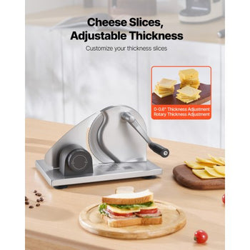 Manual Bread Slicer, 0-0.6" Adjustable Thickness Cheese Cutter, Hand Cranked Slicer for Homemade Bread - with Serrated Stainless Steel Blade for Kitchen, Restaurant, Bakery, Party