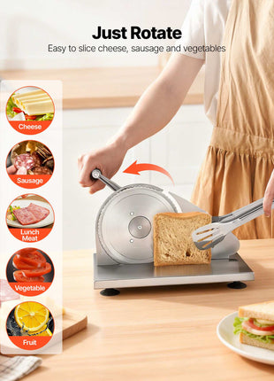 Manual Bread Slicer, 0-0.6" Adjustable Thickness Cheese Cutter, Hand Cranked Slicer for Homemade Bread - with Serrated Stainless Steel Blade for Kitchen, Restaurant, Bakery, Party