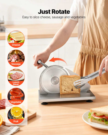 Manual Bread Slicer, 0-0.6" Adjustable Thickness Cheese Cutter, Hand Cranked Slicer for Homemade Bread - with Serrated Stainless Steel Blade for Kitchen, Restaurant, Bakery, Party