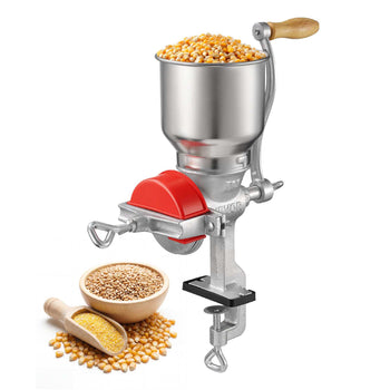 Manual Grain Mill with High Hopper, Hand-Crank Corn Grinder, Heavy Duty Cast Iron Wheat Grinding Mill with Stable Table Clamp & Dust Cover for Grains Spices Coffee Beans Nuts