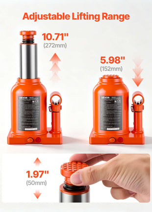 Hydraulic Bottle Jack 12 Ton (26455.5 lbs) 5.98"-10.71" Lifting Range, for Heavy-Duty Pickup, Medium-Duty Truck, RV, Auto Repair and House Lift, Welded Jack with 3-Section Long Handle, Orange