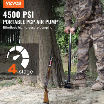 PCP Hand Pump, 4 Stage, 30Mpa 4500 PSI High Pressure PCP Air Rifile Filling Stirrup Pump with Oil-Moisture Filter Pressure Gauge, Stainless Steel for Airguns Scuba Tank Paintball Filling Tire