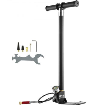 PCP Hand Pump, 4 Stage, 30Mpa 4500 PSI High Pressure PCP Air Rifile Filling Stirrup Pump with Oil-Moisture Filter Pressure Gauge, Stainless Steel for Airguns Scuba Tank Paintball Filling Tire