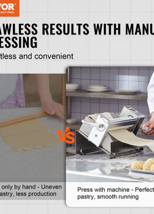 Manual Dough Sheeter Machine, Puff Pastry Sheeter and Fondant Roller, Removable Handle, Panel, Roller for Easy Cleaning, Max 1/2 inch Adjustable Thickness, for Home or Small Commercial Kitchens