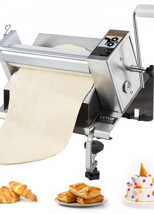 Manual Dough Sheeter Machine, Puff Pastry Sheeter and Fondant Roller, Removable Handle, Panel, Roller for Easy Cleaning, Max 1/2 inch Adjustable Thickness, for Home or Small Commercial Kitchens
