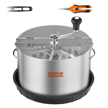 Stainless steel VEVOR herb drying machine with transparent lid, includes scissors; efficient and durable design.