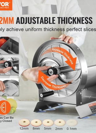 Manual Vegetable Fruit Slicer, 0-0.5"/0-12mm Thickness Adjustable Commercial Slicer Machine, Stainless Steel Food Cutter Slicing Machine with 2 Spare Blades, for Potato, Cucumber, Lemon, Tomato
