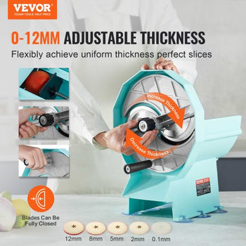 Manual Vegetable Fruit Slicer, 0-0.5"/0-12mm Thickness Adjustable Commercial Slicer Machine, Double Feed Ports, Stainless Steel Blade Food Cutter Slicing Machine for Cucumber, Lemon, Tomato