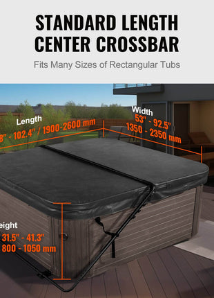 Hot Tub Cover Lift, Spa Cover Lift, Height 31.5" - 41.3" Width 53" - 92.5" Adjustable, Installed at the Bottom on One Side, Suitable for Various Sizes of Rectangular Bathtubs, Hot Tubs, Spa