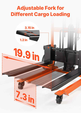 Hydraulic Material Lift Winch Stacker, 450 lbs Load Capacity, Pallet Truck Dolly with Fork Lift Table, 35.4 Inches Max Lifting Height, Foldable & Portable Pallet Jack Table Cart, Orange & Black