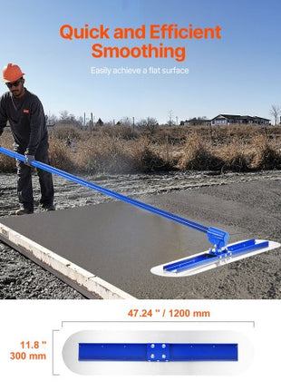 Bull Float Magnesium Concrete Float, 47.24 x 7.28 Inch Round End Concrete Float Tool with 4 Aluminum Alloy Replaceable Handles, Cement Finishing Float for Various Industrial Applications