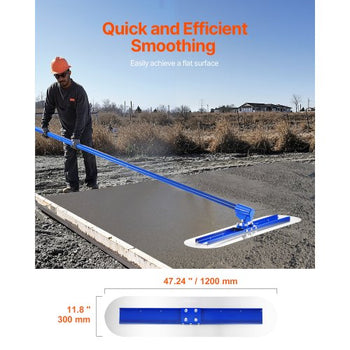 Bull Float Magnesium Concrete Float, 47.24 x 7.28 Inch Round End Concrete Float Tool with 4 Aluminum Alloy Replaceable Handles, Cement Finishing Float for Various Industrial Applications