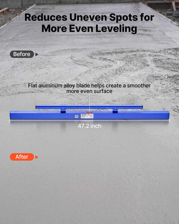 Concrete Screed 48 in Length Manual Screed Board Aluminum Alloy Blue, Built-in Bubble Level, Powder-coated Finish, Lightweight Paver Leveling Tool for Patio, Sidewalk, Garage Floor Finishing
