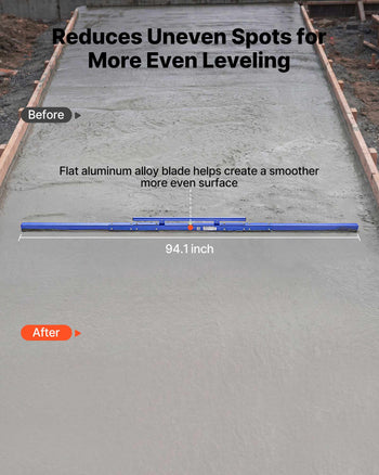 Concrete Screed 96 in Length Manual Screed Board Aluminum Alloy Blue, Built-in Bubble Level, Powder-coated Finish, Lightweight Paver Leveling Tool for Patio, Sidewalk, Garage Floor Finishing