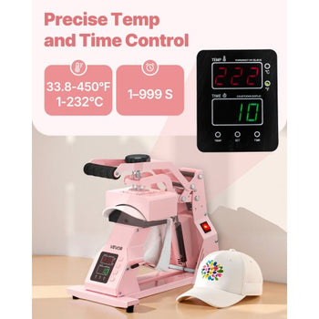 Hat Heat Press Machine, with 4pcs Interchangeable Platens, Precise Temperature and Time Control, Hat Press for HTV Iron On and Sublimation Projects, for Caps, Headbands, Cuffs, Face Masks, Pink