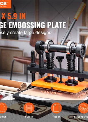 Leather Cutting Machine, 10.2 x 5.9 in Embossing Plate Manual Die Cutter, 0.47 in Pressure Stroke Dual Guide Shafts Die Cut Machine, Leather Embossing Machine for Various of Materials