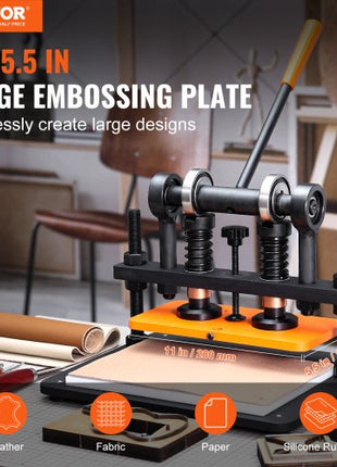 Leather Cutting Machine, 11 x 5.5 in Embossing Plate Manual Die Cutter, 0.47 in Pressure Stroke Dual Guide Shafts Die Cut Machine, Leather Embossing Machine for Various of Materials
