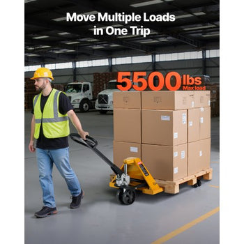 Pallet Jack, 5500 lbs Load Capacity, Manual Pallet Truck with 48L x 27W Inch Forks for Material Handling, 3.35-7.1 Inch Fork Lift Height Range, Suitable for Warehouse, Supermarket, Manufacturing
