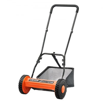 Push Reel Lawn Mower 14 inch, 5 Blades Manual Push Mower No Motor, 0.6-1.75 in Adjustable Cutting Height, Walk-Behind Lawn Mowers with Grass Catcher Bag for Green Lawns, Driveways, Courtyards