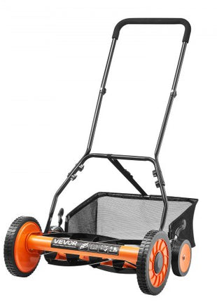Push Reel Lawn Mower 18 inch, 5 Blades Manual Push Mower No Motor, 1.37-2.44 in Adjustable Cutting Height, Walk-Behind Lawn Mowers with Grass Catcher Bag for Green Lawns, Driveways, Courtyards