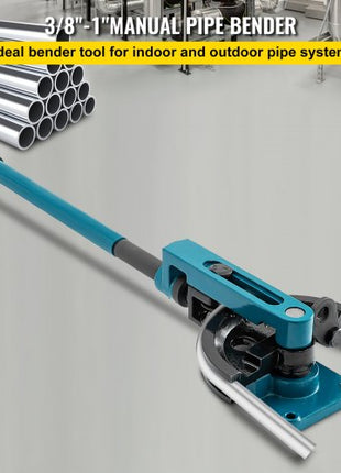 Pipe Tube Bender, 3/8" to 1" Manual Pipe Tube Bender, with 7 Dies, Heavy Duty Tube Bender Tubing of Steel Metal Copper, for Repair Shops, Blue