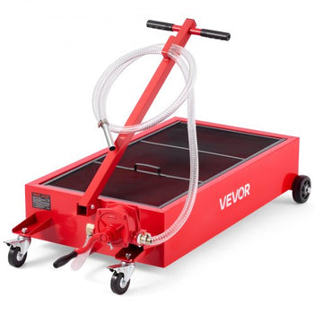 Low Profile Oil Drain Pan, 20 Gallon Capacity, Rolling Oil Drain Pan with Manual Pump, 7.2 ft Hose & T Folding Handle, Leak-proof & Corrosion-resistant, Fit for Cars, SUVs, Trucks, ATVs, Red