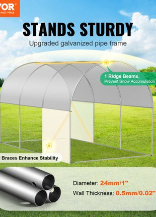 Walk-in Tunnel Greenhouse, 9.6x6.4x6.2 ft Hoop House Greenhouse Tunnel, Plant Hot House with Galvanized Steel Frame, White PE Cover, Roll-up Zipper Door and 6 Windows for Outdoor