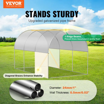 Walk-in Tunnel Greenhouse, 9.6x6.4x6.2 ft Hoop House Greenhouse Tunnel, Plant Hot House with Galvanized Steel Frame, White PE Cover, Roll-up Zipper Door and 6 Windows for Outdoor