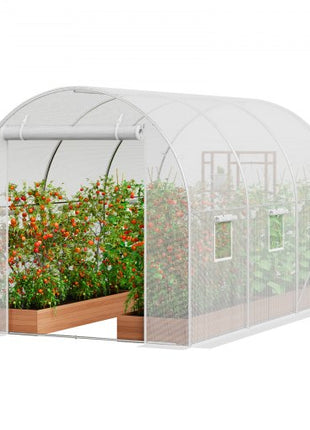 Walk-in Tunnel Greenhouse, 9.6x6.4x6.2 ft Hoop House Greenhouse Tunnel, Plant Hot House with Galvanized Steel Frame, White PE Cover, Roll-up Zipper Door and 6 Windows for Outdoor