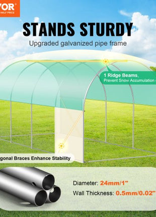 Walk-in Tunnel Greenhouse 14.6x6.36x6.3ft Galvanized Frame PE Cover Green
