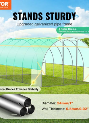 Walk-in Tunnel Greenhouse, 19.4x9.7x7.4 ft Hoop House Greenhouse Tunnel, Plant Hot House with Galvanized Steel Frame, Green PE Cover, Swing Door and 12 Roll-up Windows for Outdoor