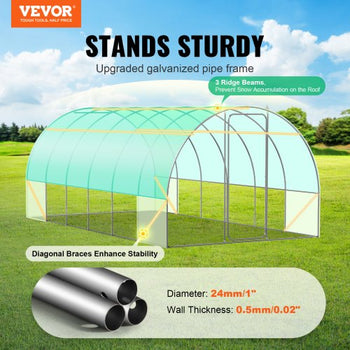 Walk-in Tunnel Greenhouse, 19.4x9.7x7.4 ft Hoop House Greenhouse Tunnel, Plant Hot House with Galvanized Steel Frame, Green PE Cover, Swing Door and 12 Roll-up Windows for Outdoor