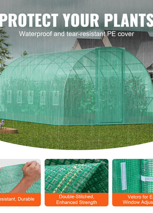 Walk-in Tunnel Greenhouse, 19.4x9.7x7.4 ft Hoop House Greenhouse Tunnel, Plant Hot House with Galvanized Steel Frame, Green PE Cover, Swing Door and 12 Roll-up Windows for Outdoor