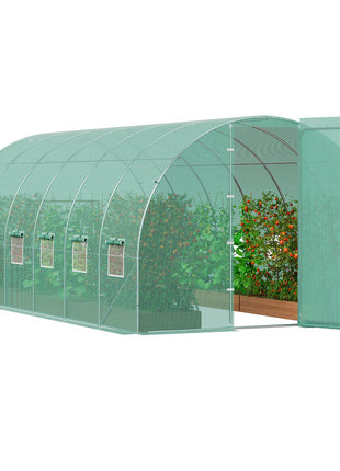 Walk-in Tunnel Greenhouse, 19.4x9.7x7.4 ft Hoop House Greenhouse Tunnel, Plant Hot House with Galvanized Steel Frame, Green PE Cover, Swing Door and 12 Roll-up Windows for Outdoor