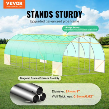Walk-in Tunnel Greenhouse, 27.4x9.5x7.4 ft Hoop House Greenhouse Tunnel, Plant Hot House with Galvanized Steel Frame, Green PE Cover, Swing Door and 16 Roll-up Windows for Outdoor