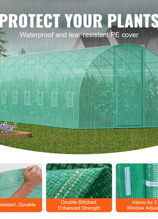 Walk-in Tunnel Greenhouse, 27.4x9.5x7.4 ft Hoop House Greenhouse Tunnel, Plant Hot House with Galvanized Steel Frame, Green PE Cover, Swing Door and 16 Roll-up Windows for Outdoor
