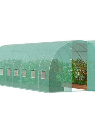 Walk-in Tunnel Greenhouse, 27.4x9.5x7.4 ft Hoop House Greenhouse Tunnel, Plant Hot House with Galvanized Steel Frame, Green PE Cover, Swing Door and 16 Roll-up Windows for Outdoor