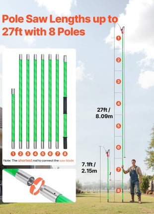 Manual Pole Saw, 3.87-27 ft Extendable Pole Tree Pruner with Scissors, Sharp 65Mn Steel Blade, Lightweight Fiberglass Handle Pole, for High Branch Trimming, Pruning Tool for Palms and Shrubs
