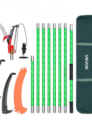 Manual Pole Saw, 3.87-27 ft Extendable Pole Tree Pruner with Scissors, Sharp 65Mn Steel Blade, Lightweight Fiberglass Handle Pole, for High Branch Trimming, Pruning Tool for Palms and Shrubs