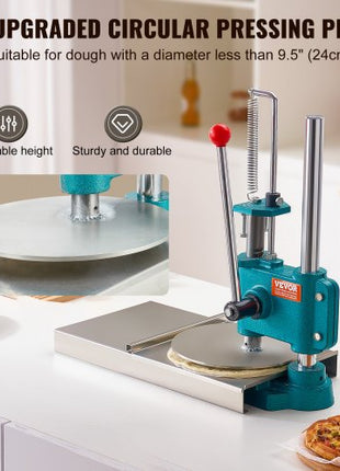 Manual Pizza Dough Press Machine, 9.5inch/24cm Household Pizza Pastry, Stainless Steel Pizza Presser, Commercial Chapati Sheet Pizza Crust Press Plate, Height Adjustable Pizza Forming Machine