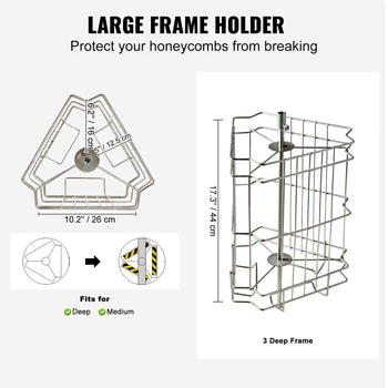 Large silver metal frame holder for honeycombs, 10.2" x 7.9", protects against breakage, suitable for deep and medium frames.